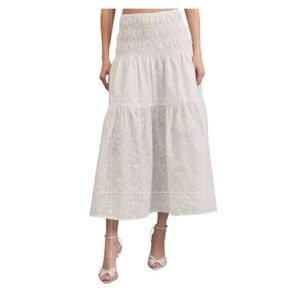 Avec Les Filles Embroidered Eyelet Smocked Cotton Midi Skirt NWT M Ivory